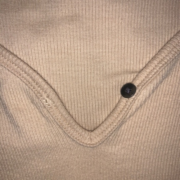 Pacsun Dusty Yellow Lettuce Edge Tee w Button - Picture 2 of 4